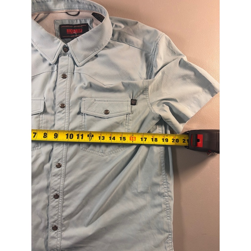Rock & Roll Denim Western Shirt Mens Small Blue Short Sleeve Snap BMN3S02400 - Picture 2 of 7